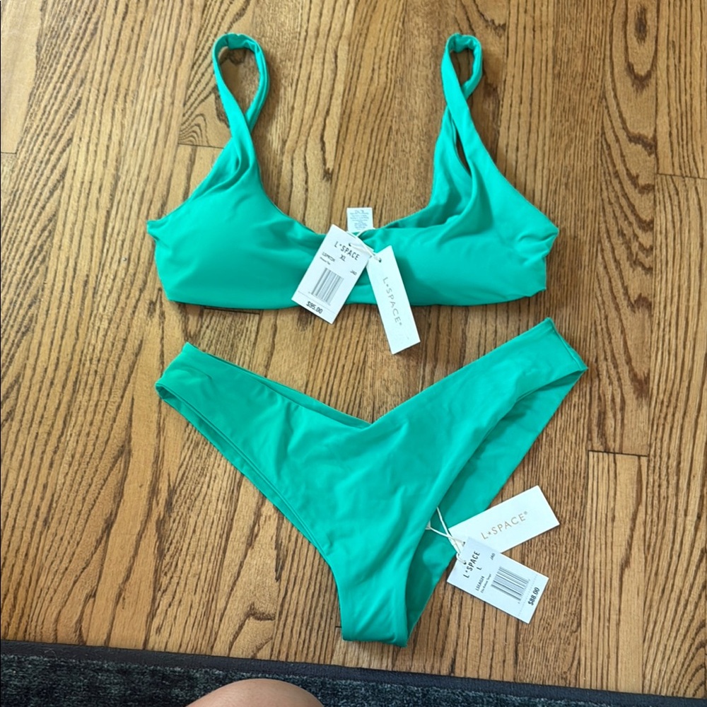 L*Space Green Bikini Top and bottom Classic Swimwear